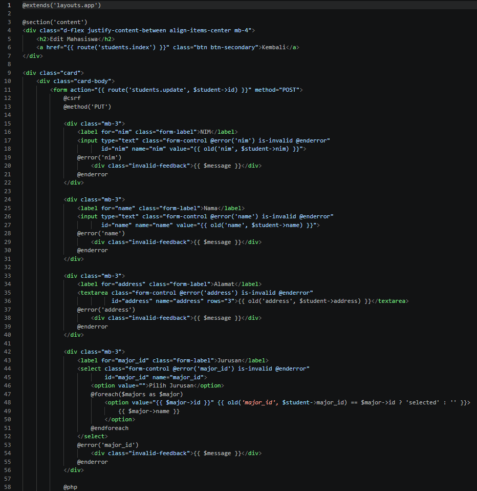 Kode edit.blade.php bagian pertama
